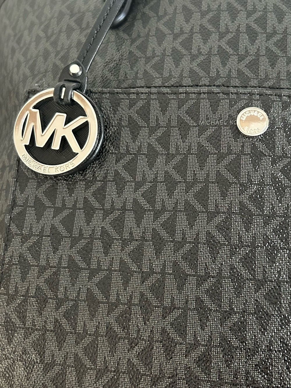 Michael Kors Black Jet Set Signature MK Tote Bag structured bag Silver Hardware - Picture 4 of 13